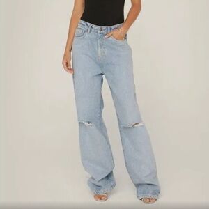 Nasty Gal Womens Jean 8 Blue Organic Denim Knee Slash Boyfriend Baggy Wide Long